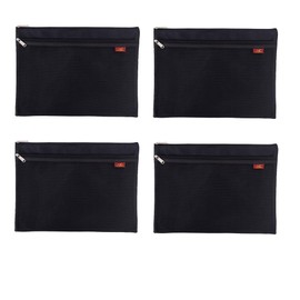 4PCS A4 Mesh File Zip Bags, Folder Wallets Mesh Zipper Pouch Nylon Clear Mesh Bag Waterproof Double Zip for School Office Travel Storage-Black