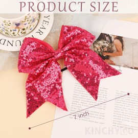 KINCHYGO, 16 Pack Large Glitter Cheer Hair Bows Shiny Cheerleading Bows Hair Ties Ponytail Holder for Women Hot Pink