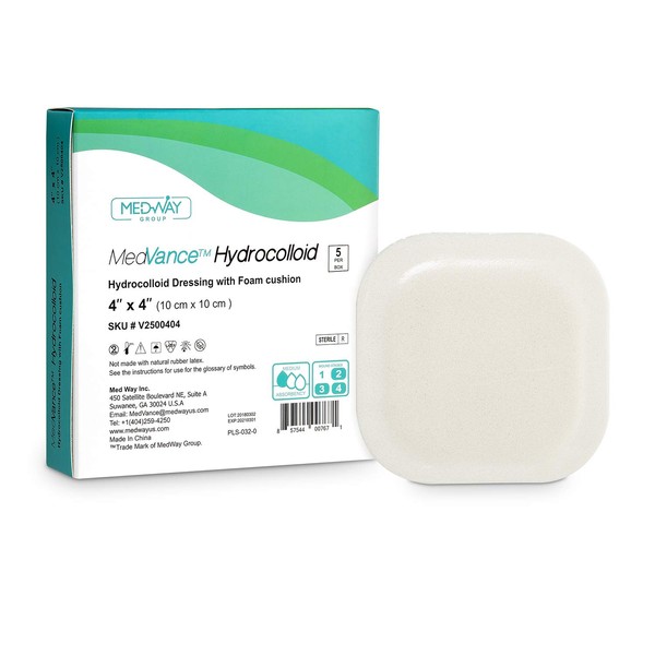 MedVance TM Hydrocolloid – Bordered Hydrocolloid Adhesive Dressing with Foam Cushion 4"X 4" Box of 5 dressings