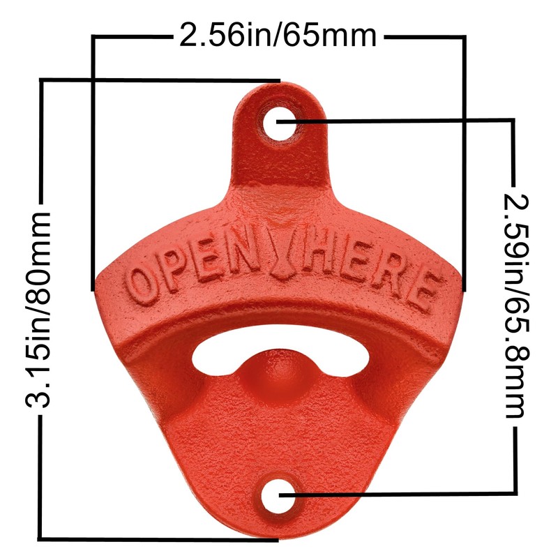 Luwanburg Red Cast Iron Bottle Opener Wall Mounted Beer Cap