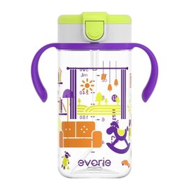Evorie Straw Water Bottle with Handles for Babies & Kids 12 Months+ 300mL - BPA-Free, Spill-Proof, Leak-Proof & Tritan Toddler Sippy Cup (Sweet Memories)