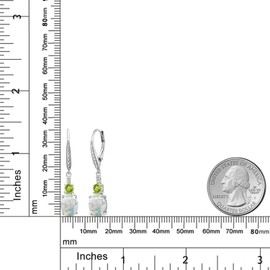 Gem Stone King 925 Sterling Silver White Opal and Green Peridot Dangle Earrings for Women with Lab Grown Diamond (2.63 Cttw, Oval Cabochon 9X7MM)