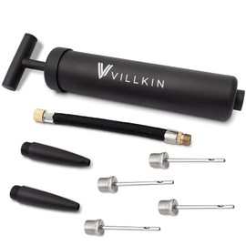 Villkin Ball Pump with Needle Compartment - Includes 4 x Metal Needles, 2 x Plastic Needles, 1 x Flexible Hose - Suitable for Quick Inflation of Football, Basketball, Handball, etc. (Black)