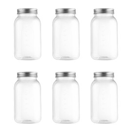 novelinks 32 OZ Clear Plastic Mason Jars with Lids - Dishwasher Safe Plastic Mason Jars 32 OZ Plastic Jars with Lids for Kitchen & Household Storage (6 Pack) (Silver)