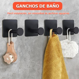 6 Pack Ganchos de Baño, Ganchos para Pared, Acero Inoxidable Ganchos para Toallas de Baño, Autoadhesivos para Toallas Ganchos de Pared Ropa Robe Impermeables Soporte para Cocina o Baño, Cuadrado