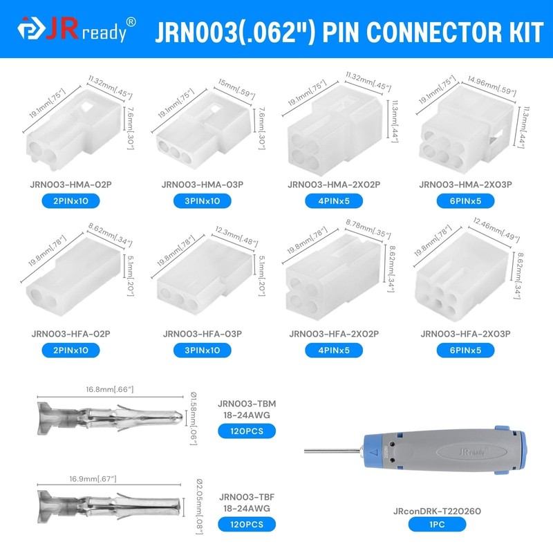 JRready ST6549 .062" Pins Connector Kit 2 3 4 6