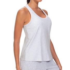 THE GYM PEOPLE Women's Racerback Workout Tanks Tops Sleeveless Running Athletic Yoga Shirts Heather White
