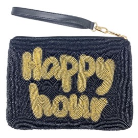 happymaker - Clutch schwarz und gold, kleine Handtasche Damen für den Tag und Abend, Party und Silvester, Glitzer Tasche, bunte Perlentasche Damen
