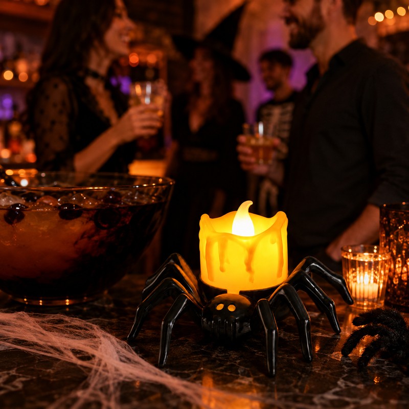 Halloween LED Spider Pumpkin Candle Light – Plastic Lamp for