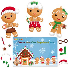 FANCY LAND 12 Gingerbread Craft Kit for Kids DIY Create Your Own Foam Gingerbread Man Ornament Self-Adhesive Sticker Sheets Fun Holiday Gifts