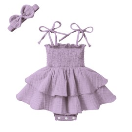 YOUNGER TREE Baby Girl Clothes Infant Summer Romper Dress Sleeveless Bodysuit Jumpsuit with Headband Toddler Outfits (Purple, 3-6 Months)