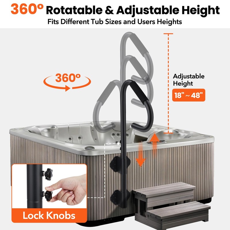 GarveeLife Hot Tub Handrail, 360° Rotatable Spa Side Handrail with