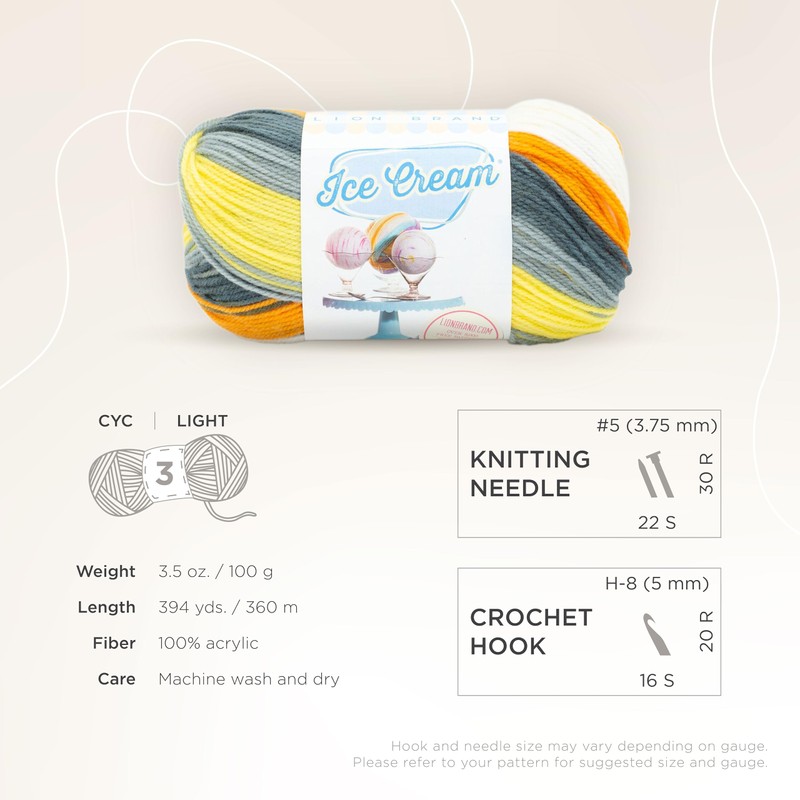 Lion Brand Yarn, Ice Cream Baby Yarn for Knitting, Crochet,