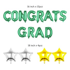 Pargleev - Congrats Grad Balloons with Star Hanging Foil Balloons Letter - Graduation Retirement Party Decorations 2025 - Green