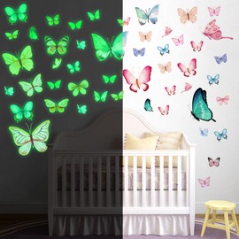 64Pcs Luminous Stickers Glow in The Dark Butterfly Wall Stickers Small Glow in The Dark Sticker Butterflies for Boys Girls for Kids Bedrooms, Kids Butterfly Wall Decor Green