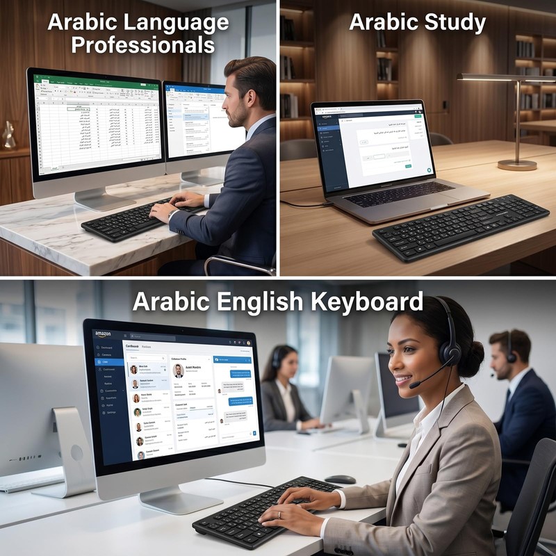 MIKUSO Arabic English Keyboard,Wired Keyboard Not Fading Bilingual Letters