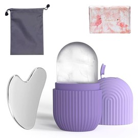 Set de rodillo de silicona y raspador de acero inoxidable con bolsa de almacenamiento - Kit facial reutilizable de 2 piezas para masaje manual,...    