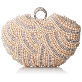 Damara Womens Luxury Special Crystals Beaded Pearl Clutch Bag,Champagne