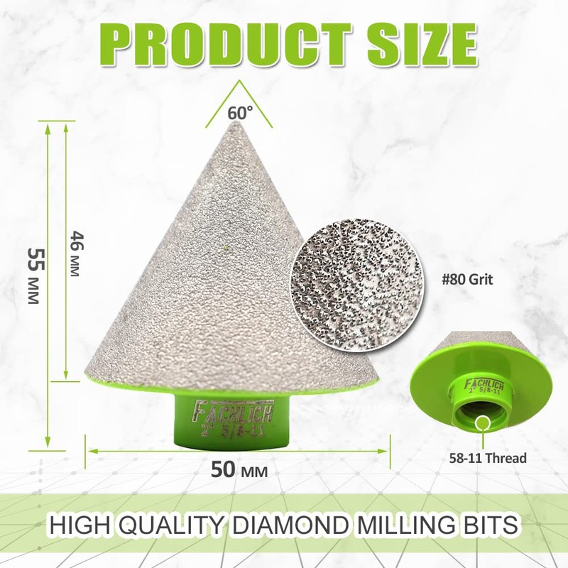 FACHLICH Diamond Cone Tile Bit - 2" Beveling Chamfer Bit