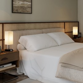 YIDPU Table Lamp for Bedroom,Nightstand Lamp for Bedside with AC Outlets,Adjustable 3color LED Light Desk Lamp for Home Decor,Included Bulb and Lamp Shade (Linen White-onlyAC, 1PCS)