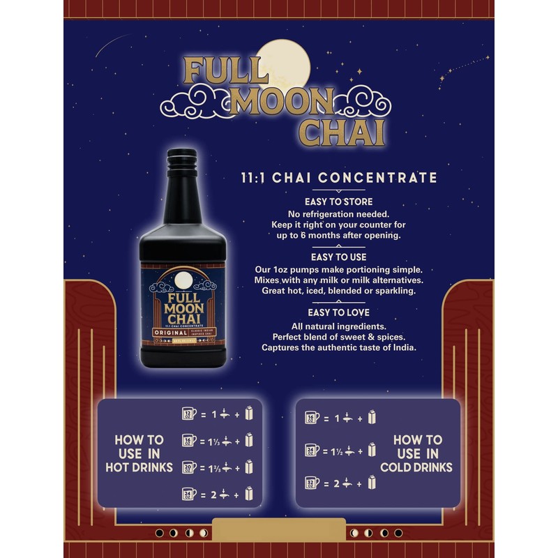 Maya Tea Full Moon Chai Concentrate, Original Classic Indian Inspired,