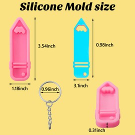 3 Pieces Back to School Pencil Shape Silicone Keychain Mold Pencil Keychain Pendant Polymer Clay Mold Chocolate Fondant Clay Moulds 10 Pieces Key Rings with Chains for DIY Keychain Decoration, Pink