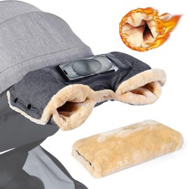 Orzbow Faux Sheepskin Stroller Gloves with Phone Pockets, Winter Extra Thick Mittens for Baby Stroller, Cozy & Warm, Anti-freeze Hand Muff Easily Attaches to Stroller for Parents Caregivers, Dark Gray