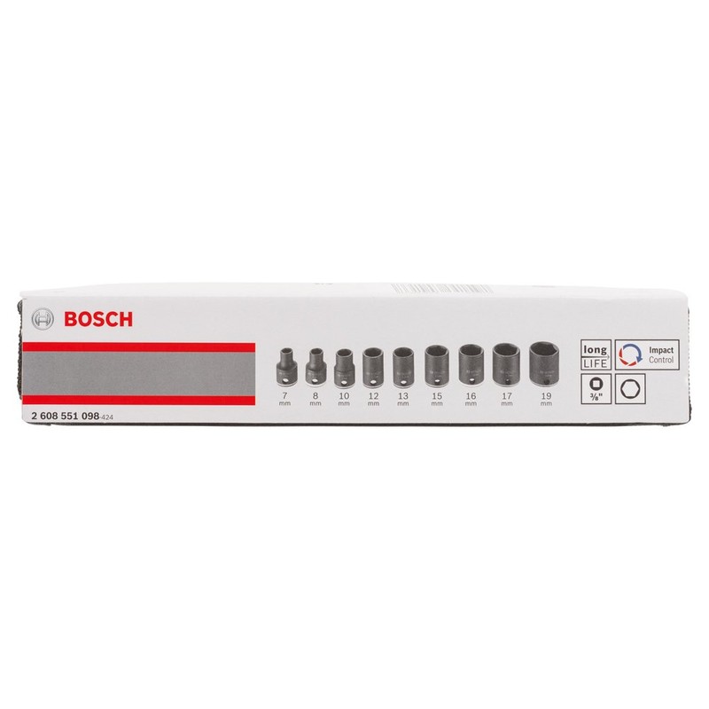 Bosch 2608551098 30 mm 3/8-Inch 7/8/10/12/13/15/16/17/19 Socket Wrench (9-Piece)