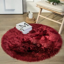 Ashler - Alfombra de piel sintética, esponjosa, ultra suave, de 3 x 3 pies, alfombra de piel redonda, color rojo oscuro, lavable a máquina, alfombra de pelo largo, alfombra de decoración de guardería