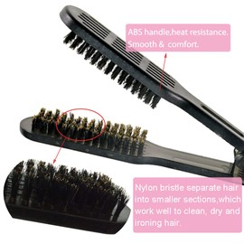 Clamp Brush Hair Double Sided Hair Straightening Comb with Lock Bristle Flat Straightener Air Vent Detangler Splint for Women,Girls,Wet,Dry,Fine,Thick Natural Hair
