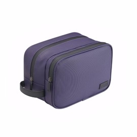 HEWTHM Portable Waterproof Leatherette Toiletry Bag - Double-Layer Large Capacity Organizer for Travel & Makeup, Multifunctional Toiletries Storage with Handle (Purple)