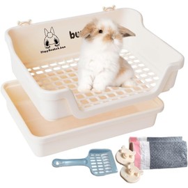 HoppScotch.bun Bumbox Large Rabbit Litter Box, 15.75" Training Cage with Plastic Grid for Small Animals, Indoor/Outdoor, Cream