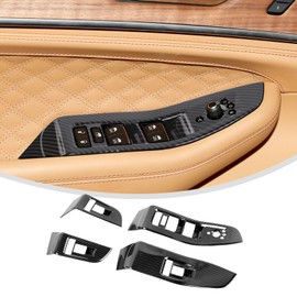 Linskip Power Window Switch Panel Covers Trim Compatible with 2021-2024 Jeep Grand Cherokee L 4XE & 2022-2024 Grand Cherokee, Door Controls Panel Trim, Interior Accessories(Carbon Fiber Black)