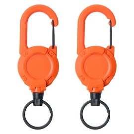 Heavy Duty Carabiner Badge Holder with Retractable Clip,Multitool Tactical ID Badge Reel with 23.6” Steel Retractable Cord for Men and Women(Orange 2 Pack)