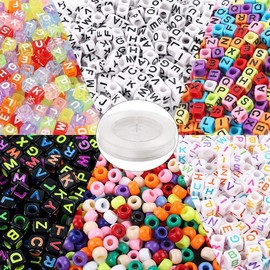 1300Pcs Letter Beads 7 Color Acrylic Alphabet Cube Beads with 1 Roll Elastic String Cord for Jewelry Making Bracelets Necklaces Key Chains