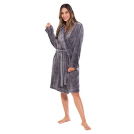 Turquaz Robes For Women, Womens Fleece Shawl Collar Soft Plush Knee Length Spa Robe