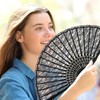 STOBAZA Lace Fan, Black, Folding, Radius 8.9 inches (22.5 cm),