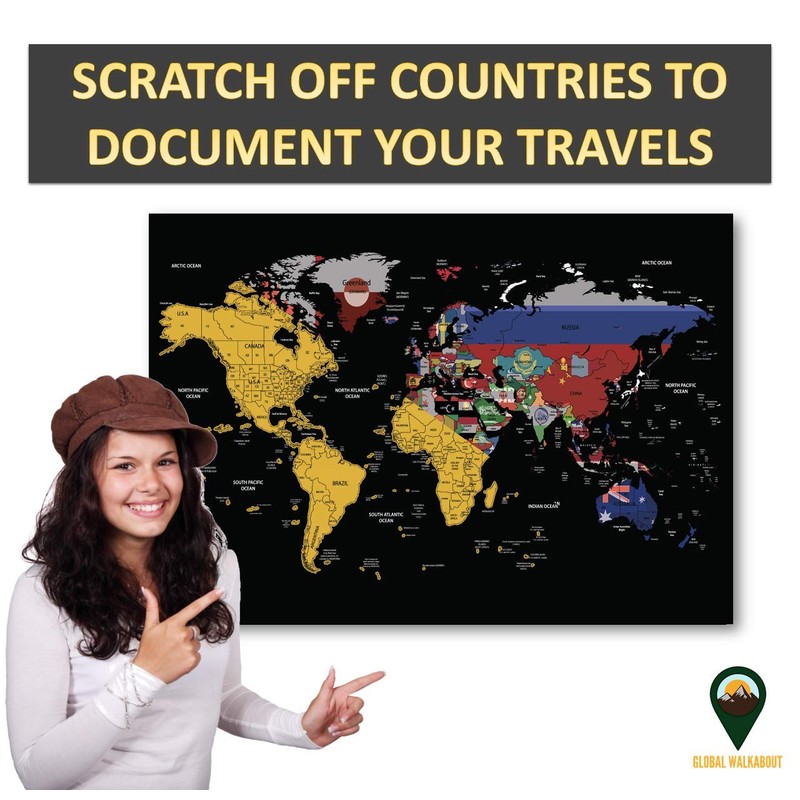 Global Walkabout Scratch Off Map with Flags background – Deluxe