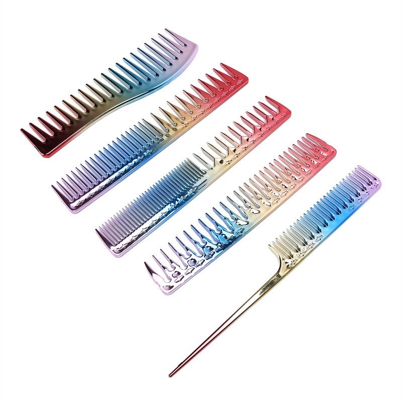 5pcs Space Aluminum Colorful Gradient Haircut Comb Salon Hairdressing Comb