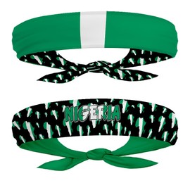 Nigeria Flag Headband for Carnival, Fitness | Mens Womens Double-Sided Tieback Bandana Sweatband Thigh Leg Garter | One Headband
