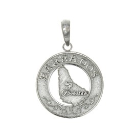 925 Sterling Silver Travel Charm Pendant, Barbados On Round with Map Center