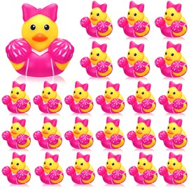 MiniInflat 24 Pcs Cheer Team Gifts Bulk Cheerleader Rubber Duck You've Been Cheer Ducked Cheerleader Team Inspirational Gift Cheerleading Party Favors(Pink)