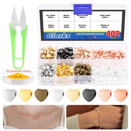 Glarks 402Pcs Heart Spacer Beads with Scissors and Elastic String Kit, 8 Colors Heart Beads Charm Loose Beads Small Hole Metal Heart Shaped Beads Kit for DIY Bracelet Jewelry Making Craft