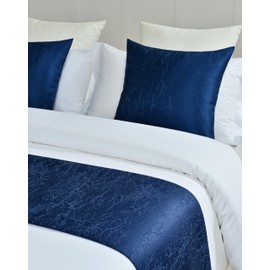 Guest Ruyunlai Bed Runner navy blue 210 x 50cm for 1.5m Bed 1pc - Including 1 Matching Cushion Cover - Hotel Grade no Fading Soft Scarf - Bedroom Guesthouse Bedding Protection