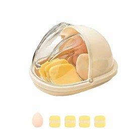 Soporte de esponja de maquillaje,Estuche Para Esponja De Maquillaje,Lindas Esponjas de Belleza de Silicona,Organizador Compacto para Mantener Limpias Esponjas y Applicadores (Crema, 15 * 11 * 10CM)