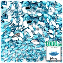 1,000pc Rhinestones Eye Shaped (Navette) 4x8mm Flatback Aqua Blue AQA