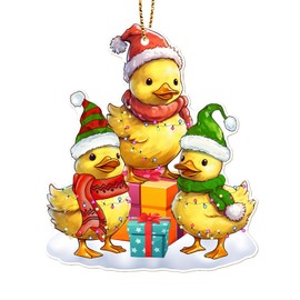 365RUSTIC Family Duck Christmas Ornament for Christmas Tree, 2-Side Printed Flat Wooden Ornament, Farmhouse Christmas Decor, Farm Animal Gifts for Christmas Women