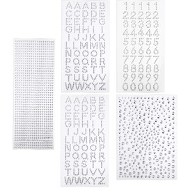 5 Sheets Grad Cap Decoration Set Glitter Alphabet Letter Stickers Gemstone Border Stickers Self-Adhesive Rhinestone Number Stickers for Graduation Cap Crafts Supplies (Silver)