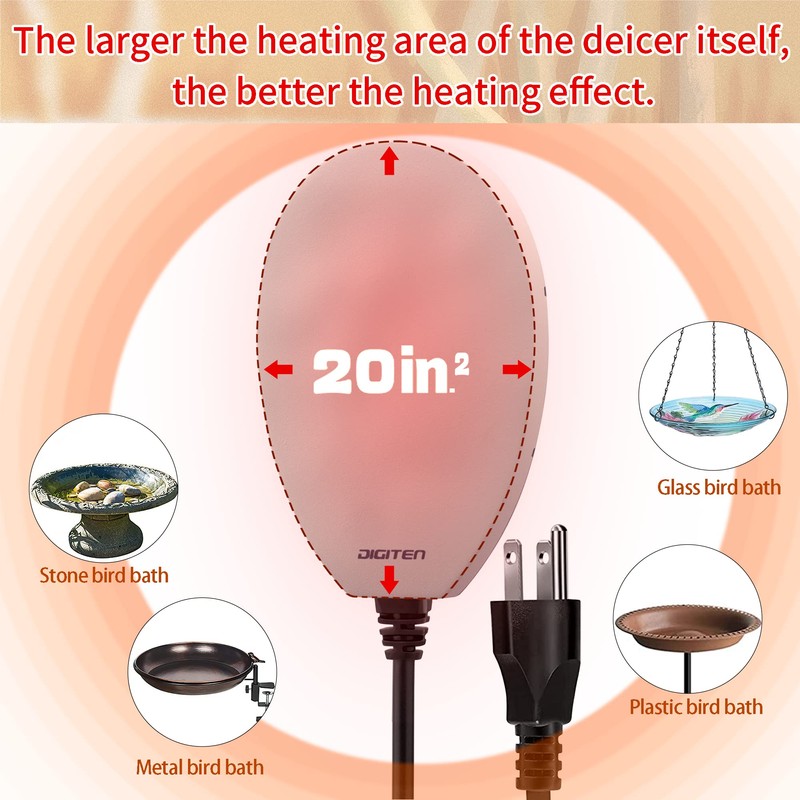 DIGITEN Birdbath Deicer Bird Bath Heater for Outdoors in Winter