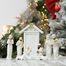 Nativity Set Figurine Christmas Jesus Nativity Scene Collection 9 Pcs Christmas Ornaments Gifts Mini Religious Christmas Holy Family for Tabletop Countertop Statue Hand Painted Decorative Crafts